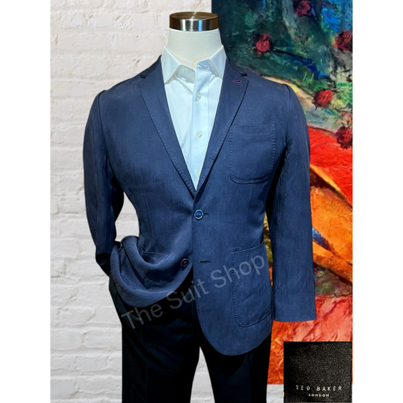 Ted Baker Mens 40R Blue Casual Blazer Sport Jacket Unstructured Loaded Linen - Picture 1 of 16